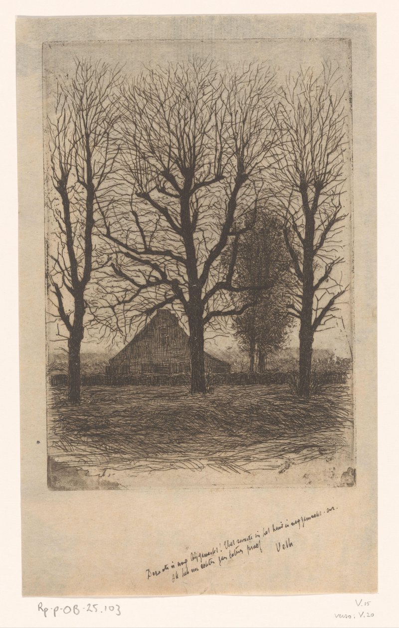 Gård mellem høje træer, Ewijkshoeve af Jan Veth (signed by artist)