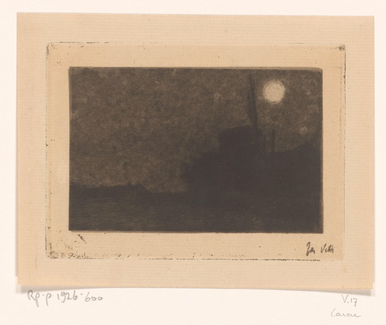 Mølle i Laren i måneskin af Jan Veth (signed by artist)