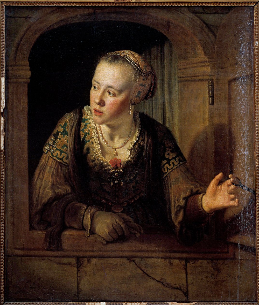 Portræt af en ung kvinde i sit vindue Maleri af Jan Victors (1620-1676) (ec.flam.) 1640 Søn. 0,93x0,78 m af Jan Victors