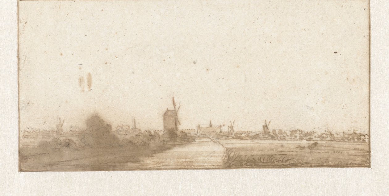 Udsigt over en by (Leiden?) af Jan Vincentsz. van der Vinne (possibly)