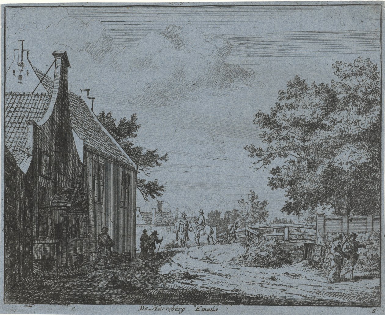 Udsigt over kroen Emaus Harreberg Emaus (titel på objekt) Landskaber i Haarlem-området (serietitel) Gesigten udenfor Haarlem, Udført af. J.V.V. (serietitel på objekt) af Jan Vincentsz. van der Vinne