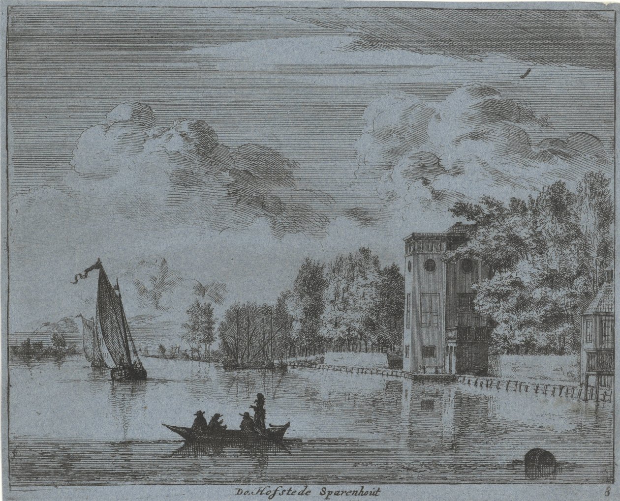 Udsigt over gården Savenhout i Haarlem Hofstede Sparenhout (titel på objekt) Landskaber i Haarlem-området (serietitel) Gesigten udenfor Haarlem, Udført af. J.V.V. (serietitel på objekt) af Jan Vincentsz. van der Vinne