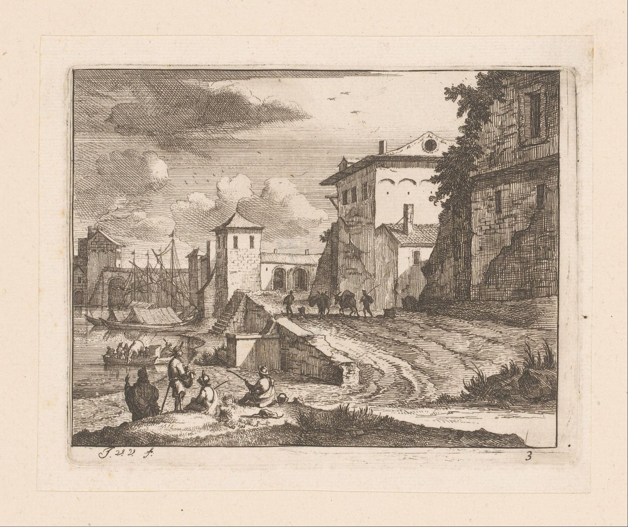 Kajer i en italiensk havn af Jan Vincentsz. van der Vinne