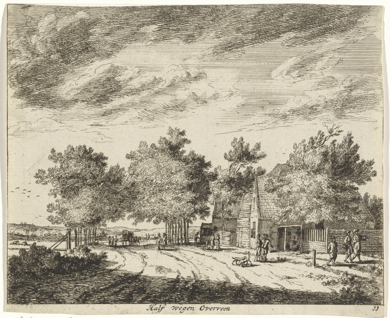 Landskab halvvejs overvevet Vejer halvvejs Overveen (titel på objekt) Landskaber i Haarlem-området (serietitel) Gesigten udenfor Haarlem, Udført af. J.V.V. (serietitel på objekt) af Jan Vincentsz. van der Vinne