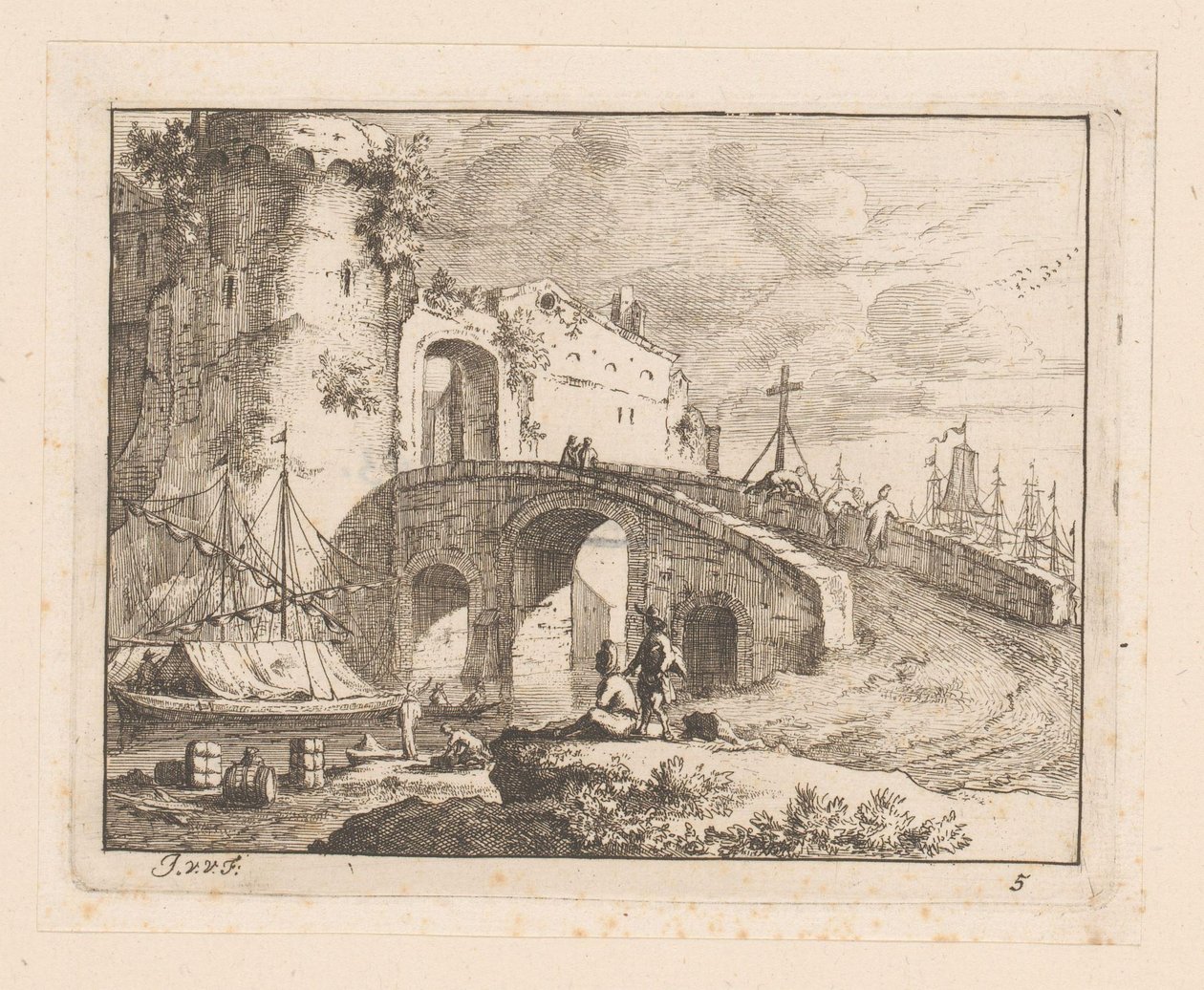 Byport ved en italiensk havn af Jan Vincentsz. van der Vinne