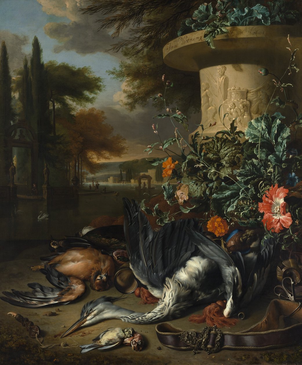 Spil med en død hejre, 1695. af Jan Baptist Weenix