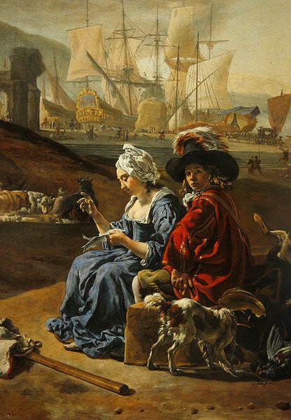 Italian Seaport (olie på panel) (detalje af 406451) af Jan Baptist Weenix