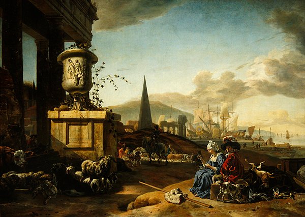 Italiensk søhavn (olie på panel) af Jan Baptist Weenix