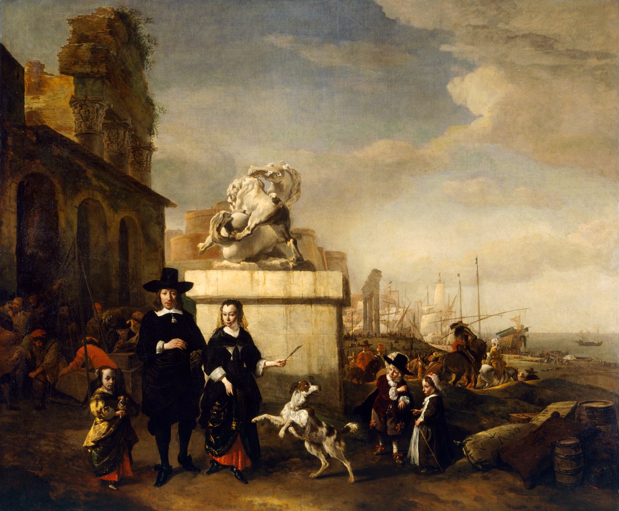 Maleren og hans familie med romerske ruiner (olie på lærred) af Jan Baptist Weenix
