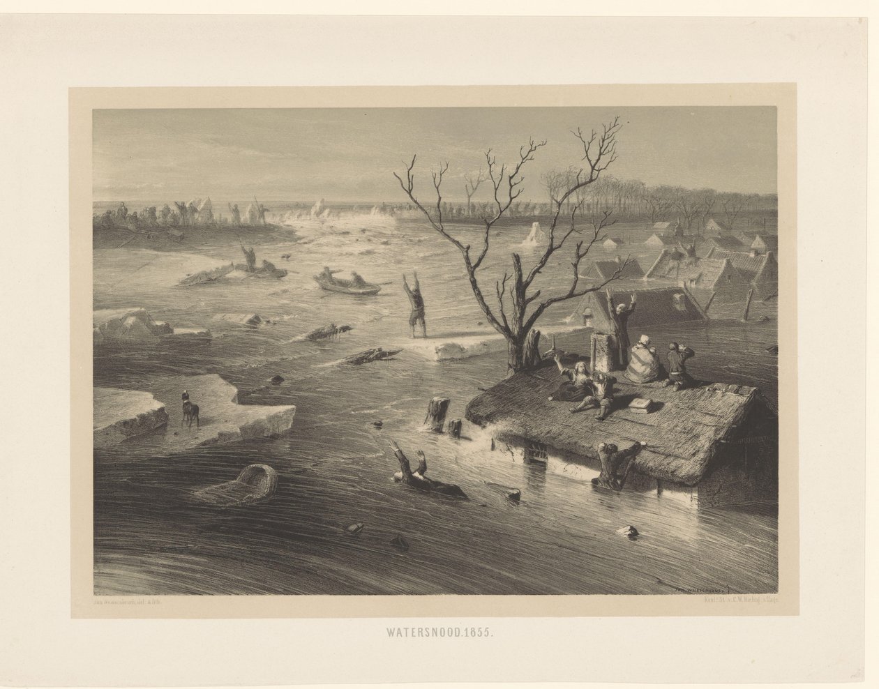 Digebrud og oversvømmede gårde oversvømmelse. 1855 (titel på objekt) af Jan Weissenbruch