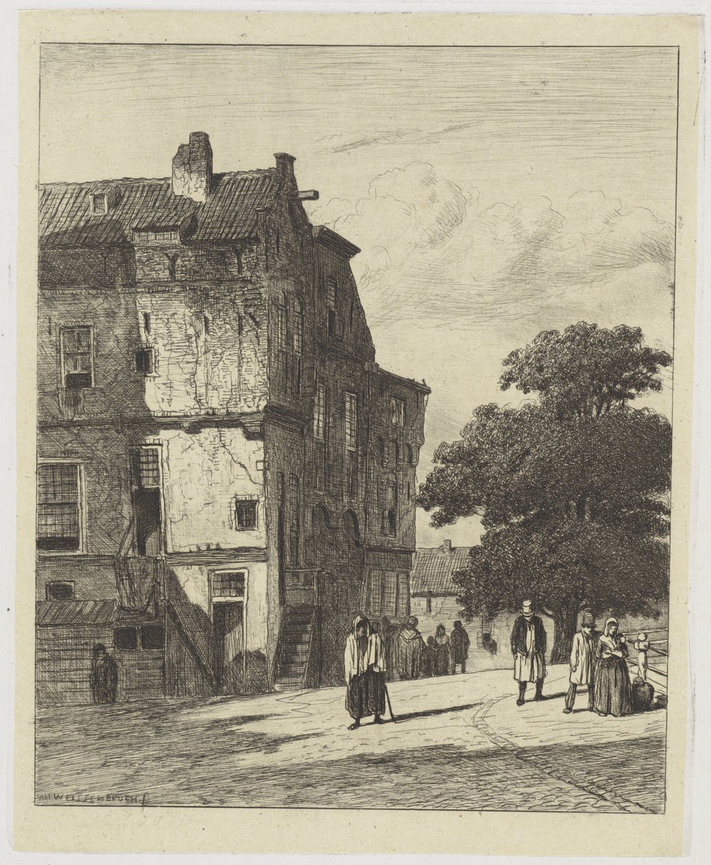 Udsigt over en gade i Amsterdam af Jan Weissenbruch
