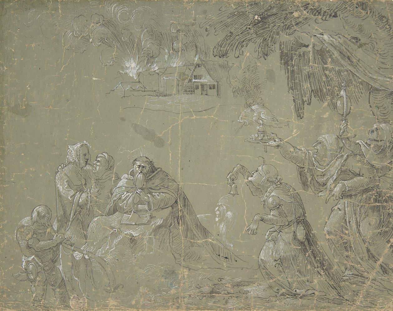 Sankt Antonius fristelse recto, Fantastisk landskab verso, ca. 1520. af Jan Wellens de Cock.