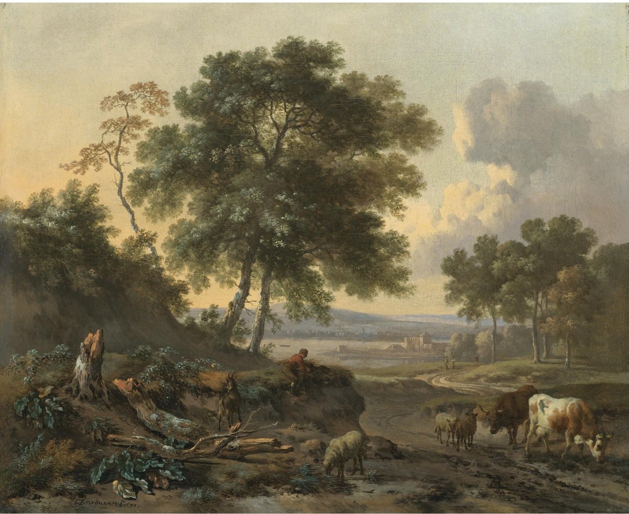 Hollandsk: Landskab med kvæg ved et vadested Landskab med kvæg ved et vadested af Jan Wijnants