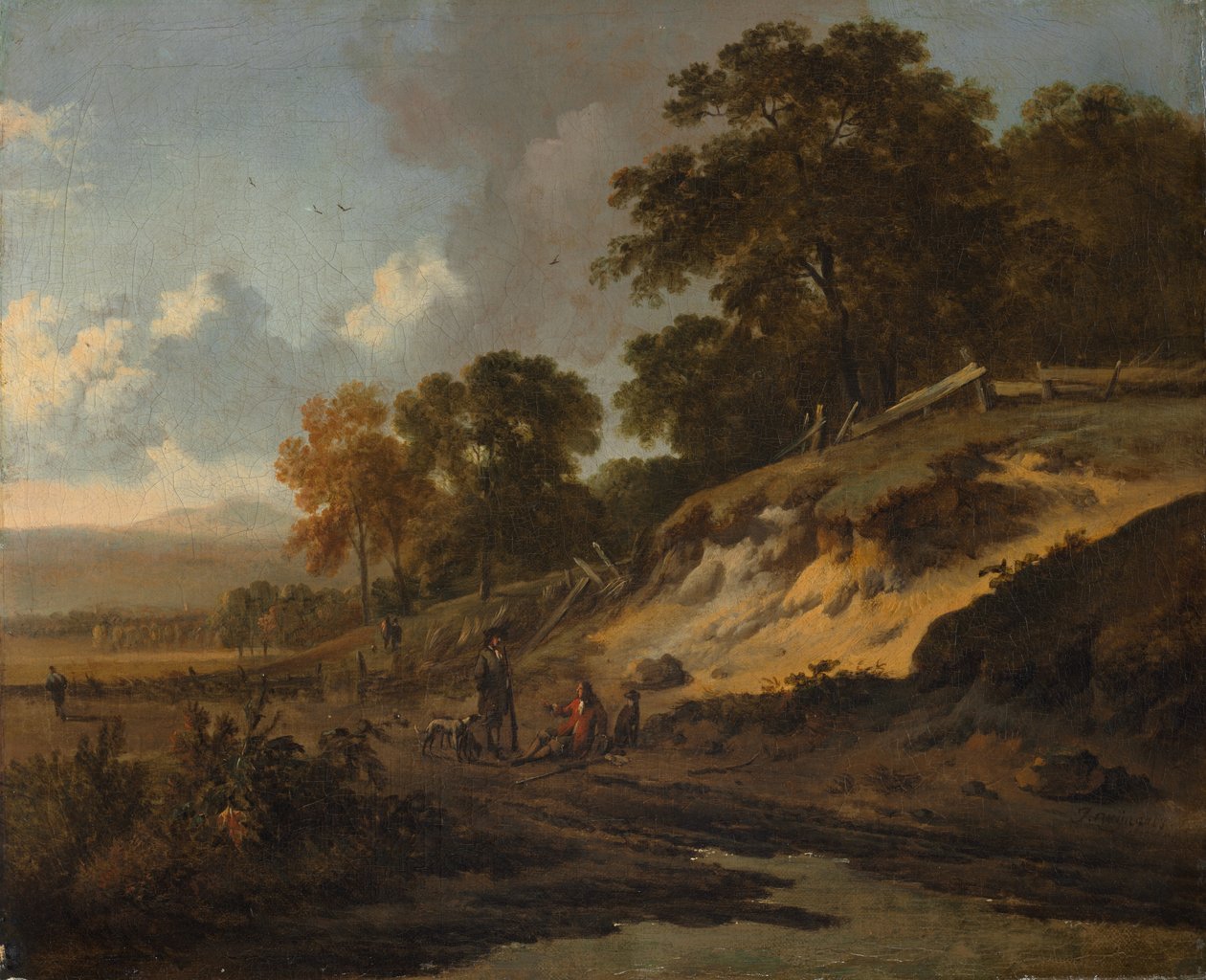 Landskab med jægere, ca. 1660-80 (olie på lærred) af Jan Wijnants
