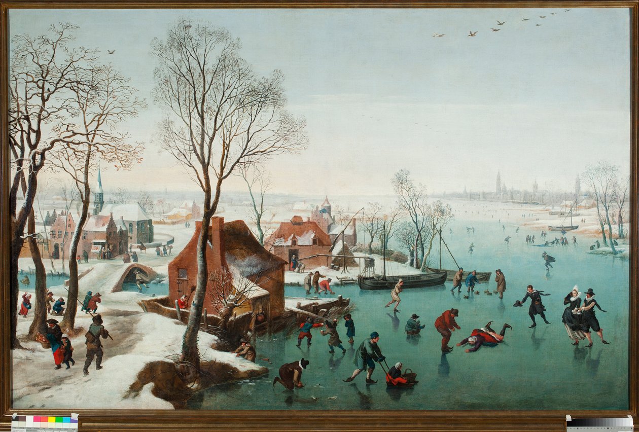 December, skatere på en sø gele (december, skatere på en issø) Maleri af Jan Wildens (1586-1653) af Jan Wildens