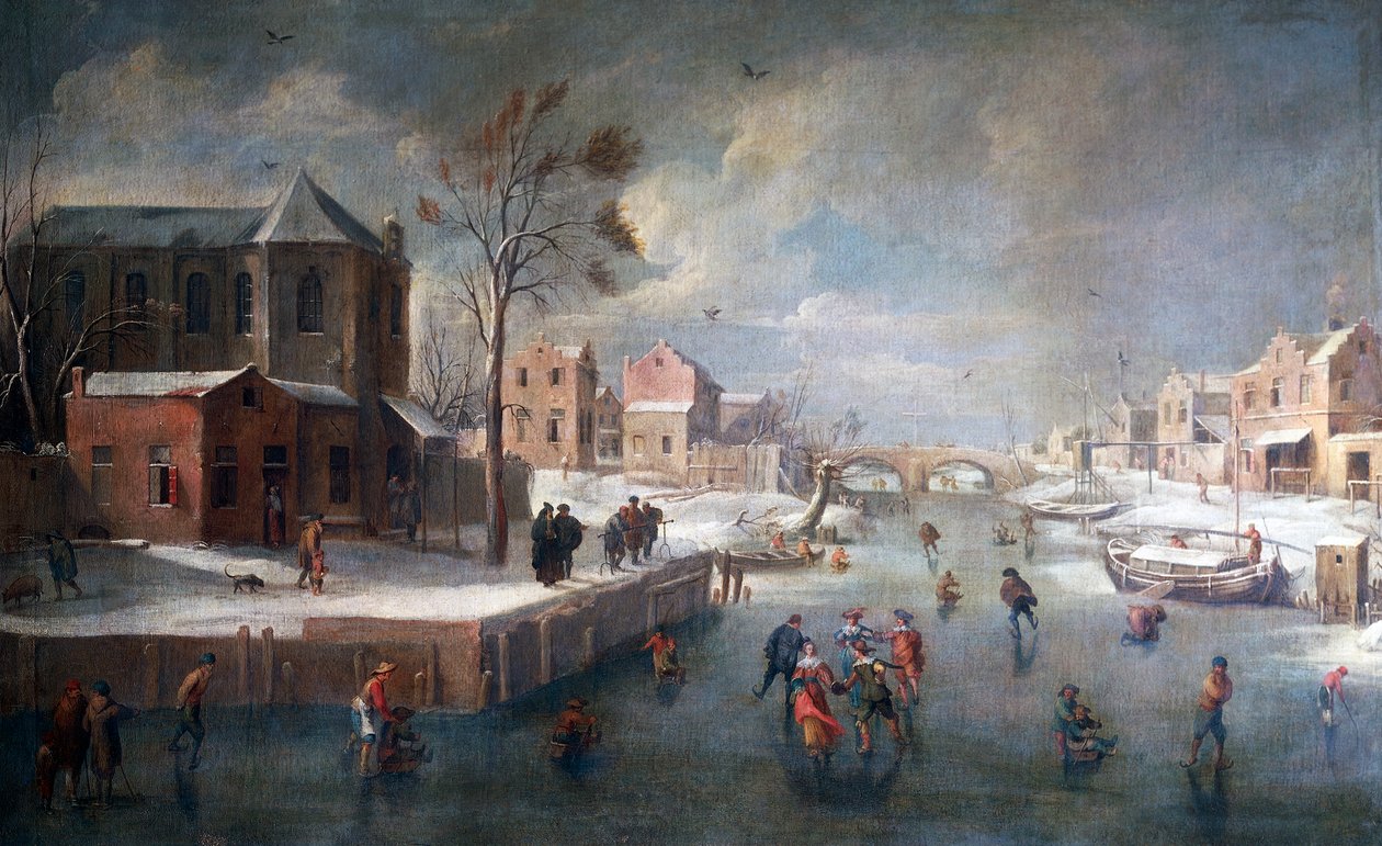 Vinterlandskab med kirke, af Jan Wildens (1586-1653), olie på lærred. af Jan Wildens