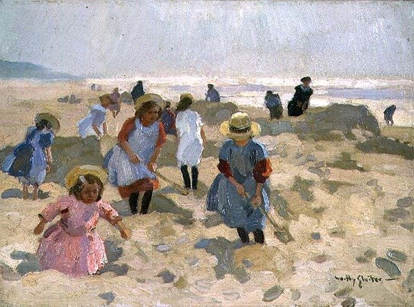 Børn leger på stranden af Jan Willem Sluiter