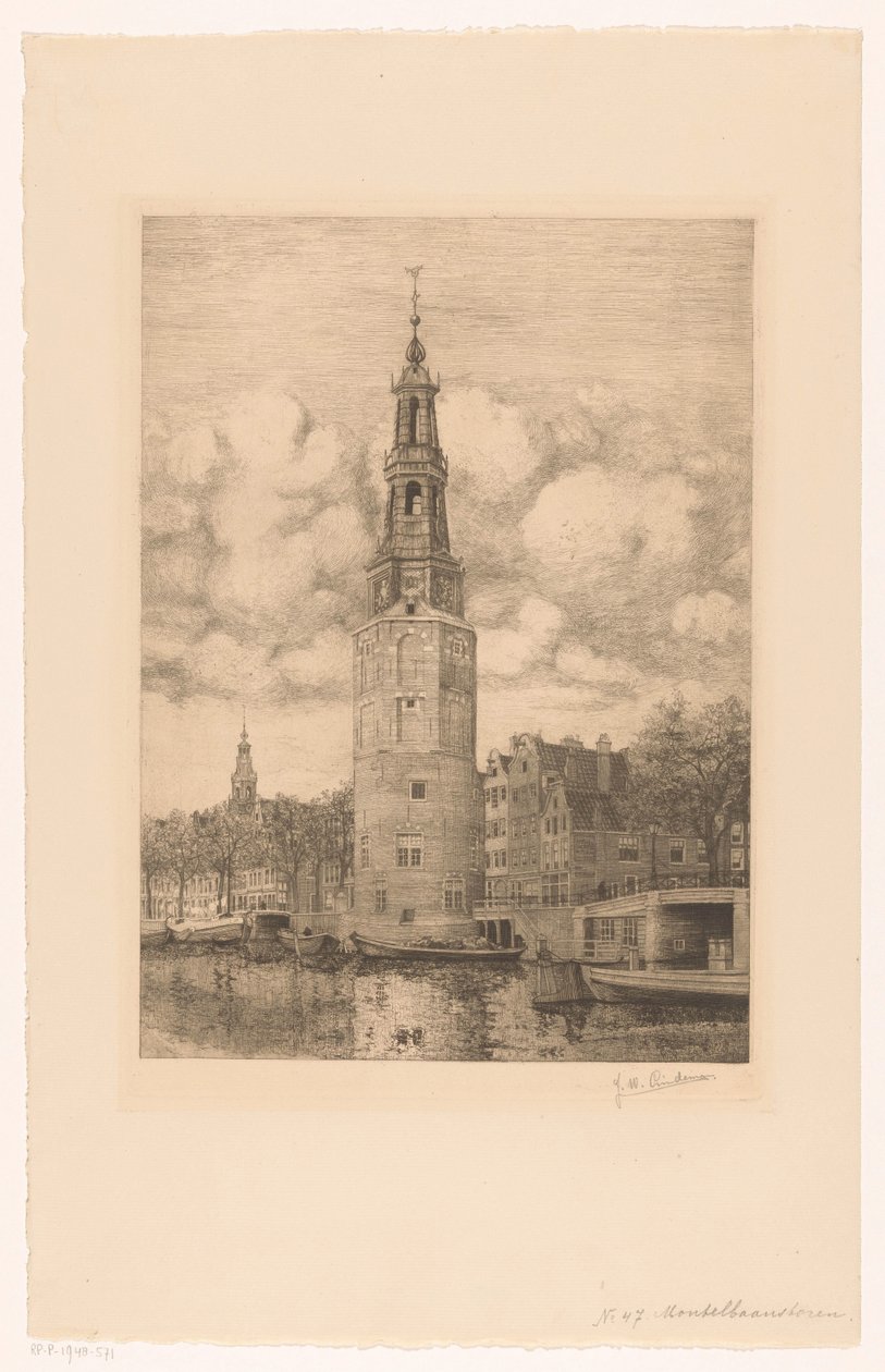 Montelbaanstoren (titel på objekt) af Jan Willem Lindeman (signed by artist)