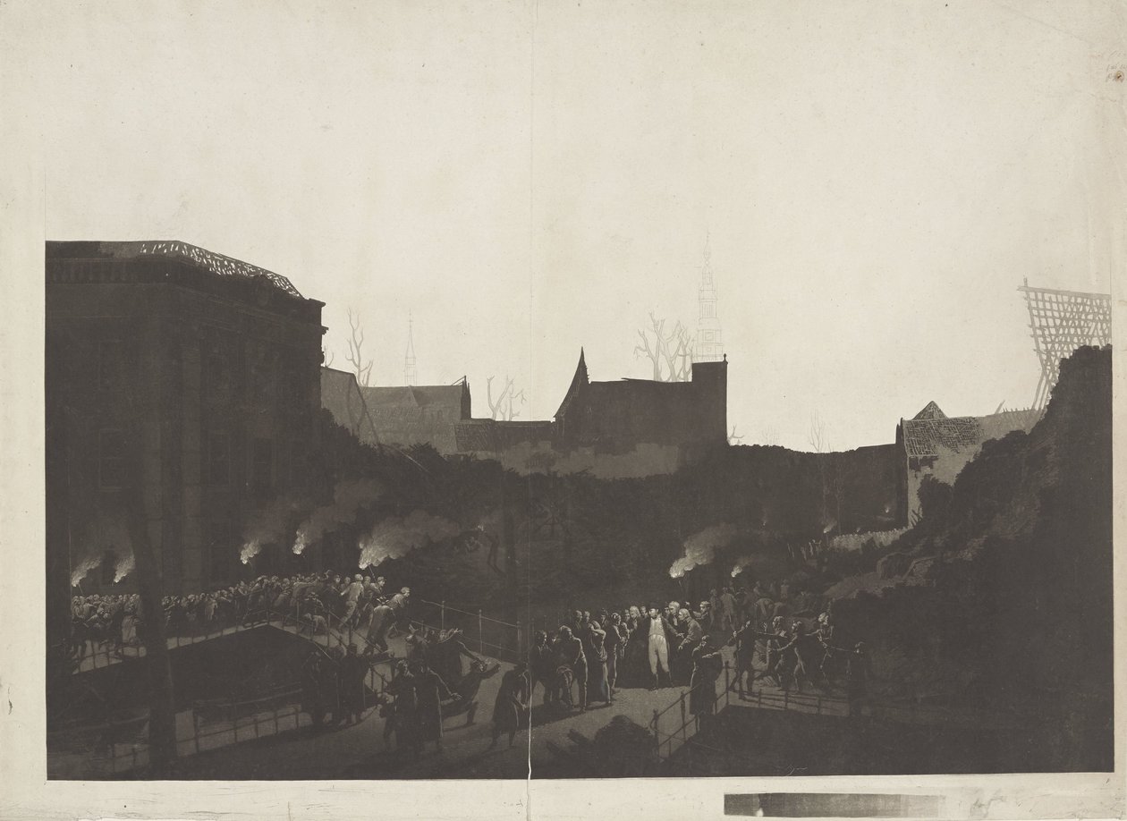 Lodewijk Napoleon besøger ruinerne på Rapenburg i Leiden efter eksplosionen af ​​krudtskibet den 12. januar 1807 af Jan Willem Pieneman