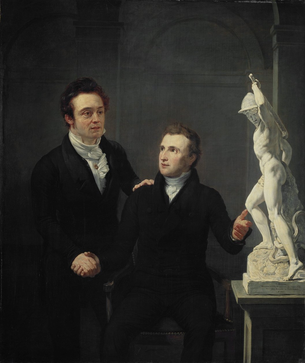 Louis Royer, billedhugger, og Albertus Bernardus Roothaan, børsmægler, kunstens ven og protektor for videnskaberne af Jan Willem Pieneman