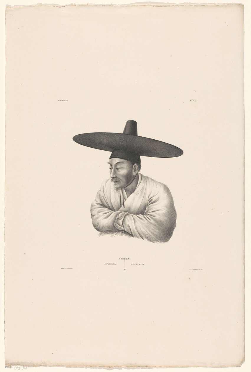 Portræt af en koreansk købmand Koorai / En købmand / Ein Kaufmann (titel på objekt) af Jan Willem Vlaanderen