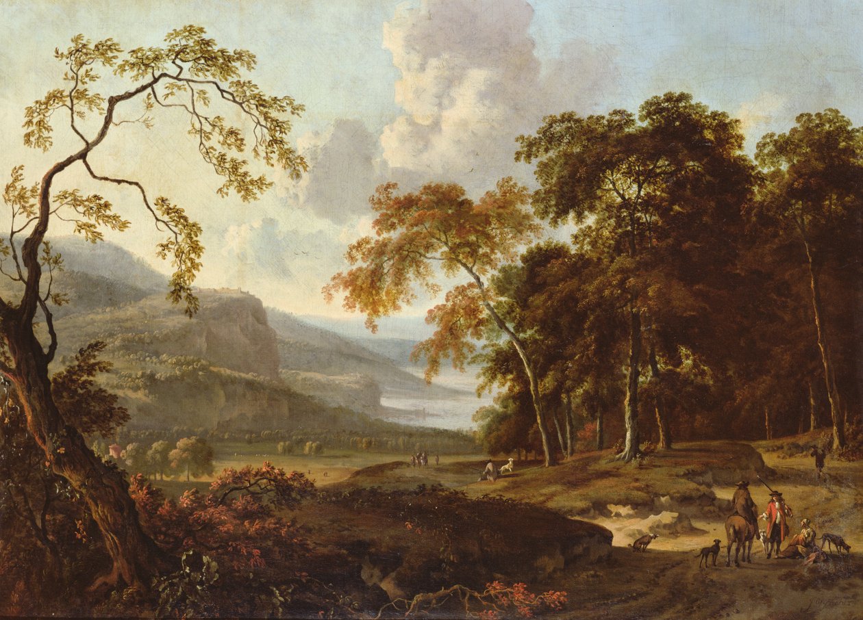 Et jagtselskab i et klassisk landskab, c.1672-77 af Jan Wiynants