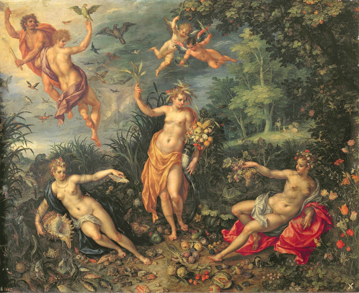 Overflod og de fire elementer, ca. 1606 (olie på kobber) af Jan and Clerk, H. Brueghel