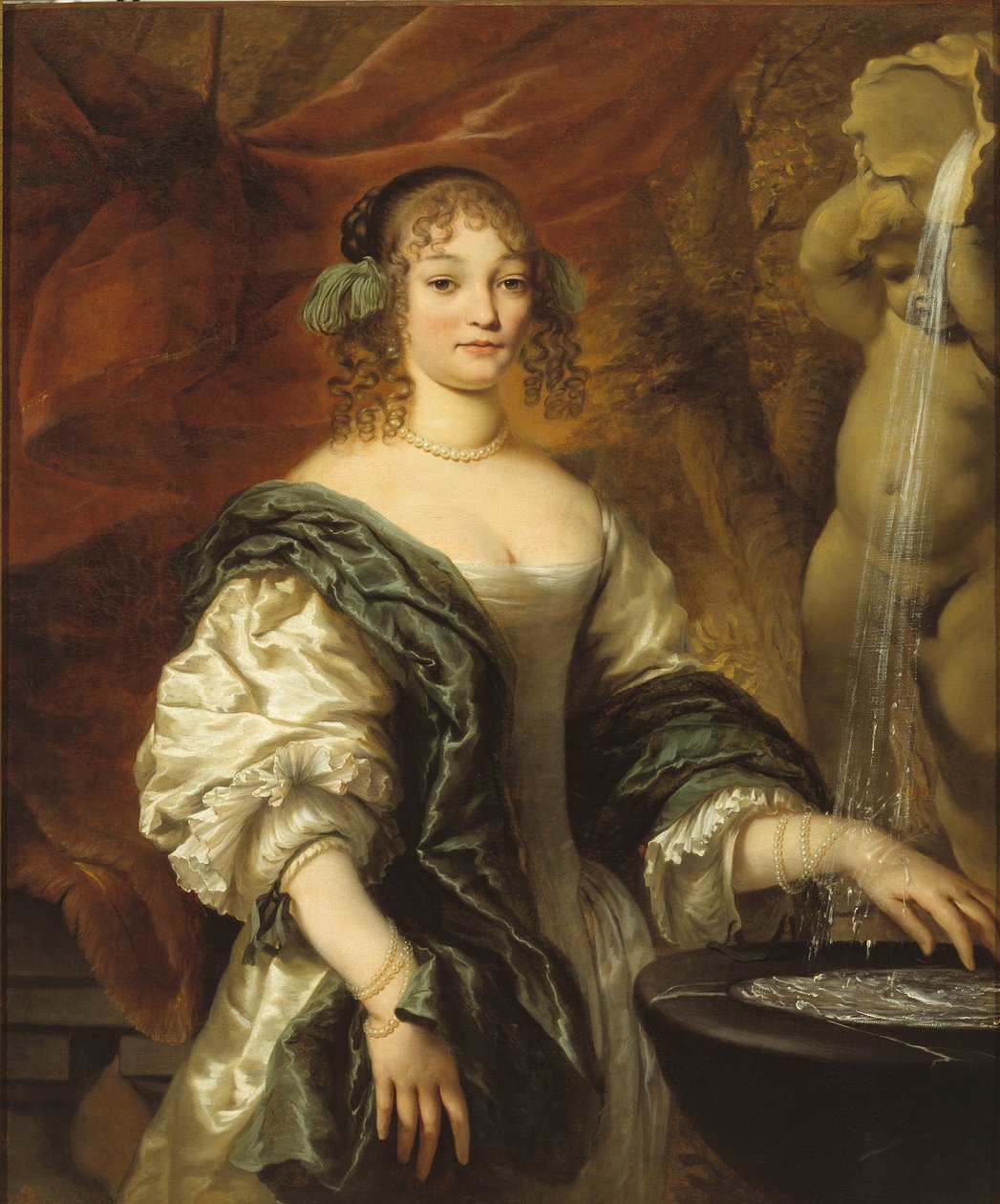 Portræt af en ung dame ved et springvand, anden halvdel af det 17. århundrede.. af Jan de Baen