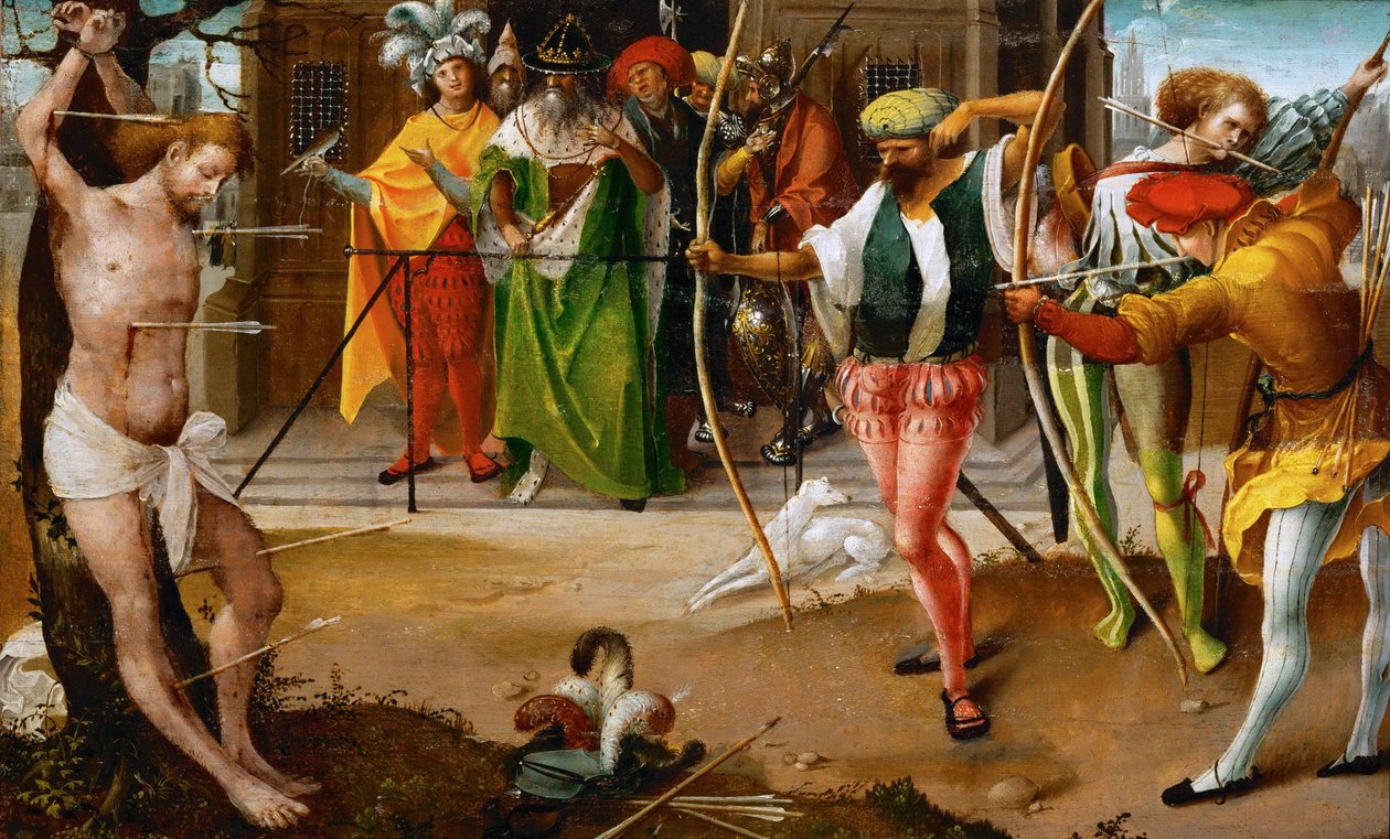 Sankt Sebastians martyrium - Jan De Beer (ca 1475-1528). Olie på træ, ca. 1510. Mål : 25,5x41,5 cm. Kunsthistorisk museum, Vienne af Jan de Beer