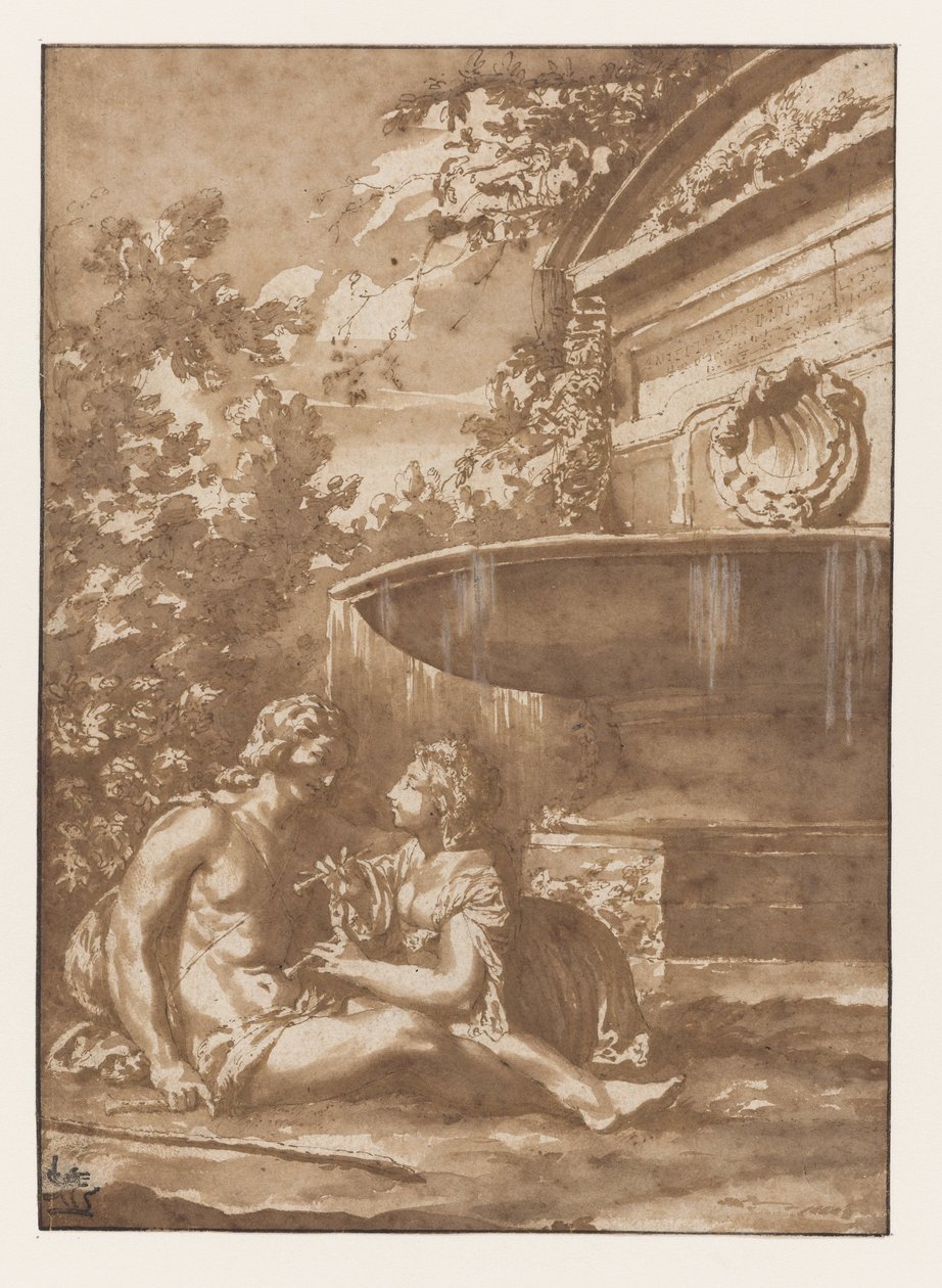 Idyll ved et springvand af Jan de Bisschop