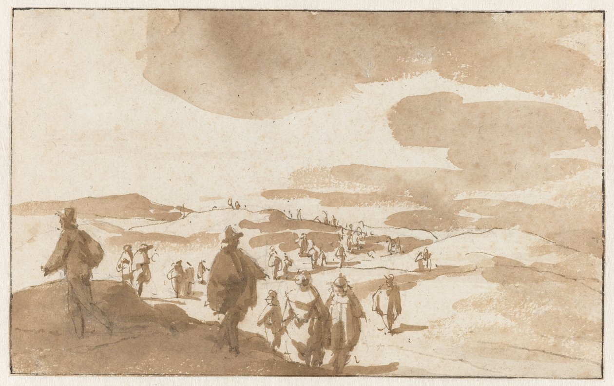 To skitser af figurer på klitterne ved Scheveningen Folk i klitterne i Scheveningen af Jan de Bisschop