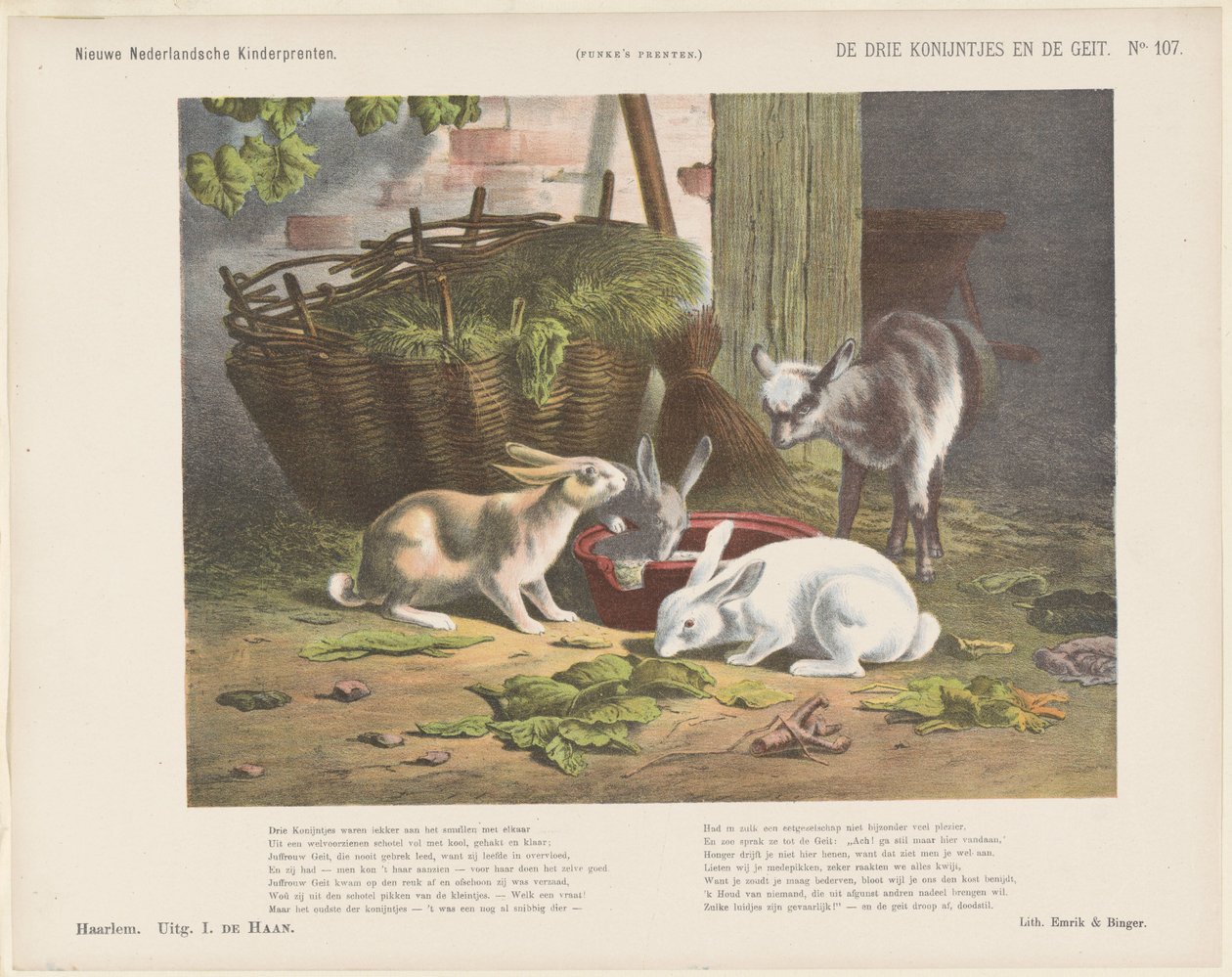 De tre kaniner og geden (titel på objektet) Nye hollandske børnetryk (serietitel på objekt) Funkes print (serietitel på objekt) af Jan de Haan