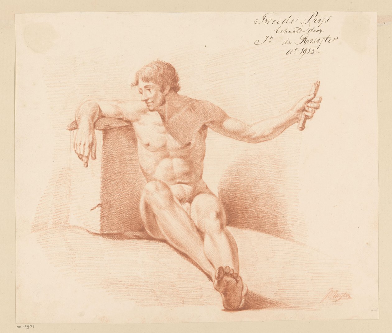 Siddende mand nøgen, set forfra (2. præmie 1814) af Jan de Ruyter