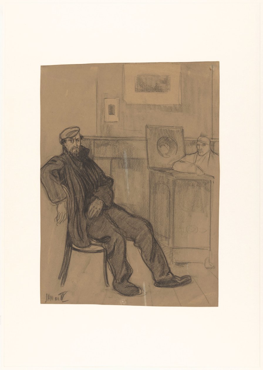 Mand på stol af Jan de Waardt (signed by artist)