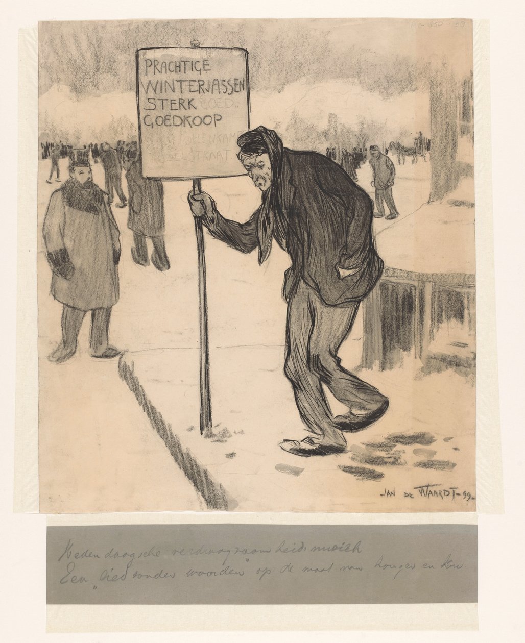 Gadehandler med skilt Smukke vinterfrakker meget billige af Jan de Waardt (signed by artist)