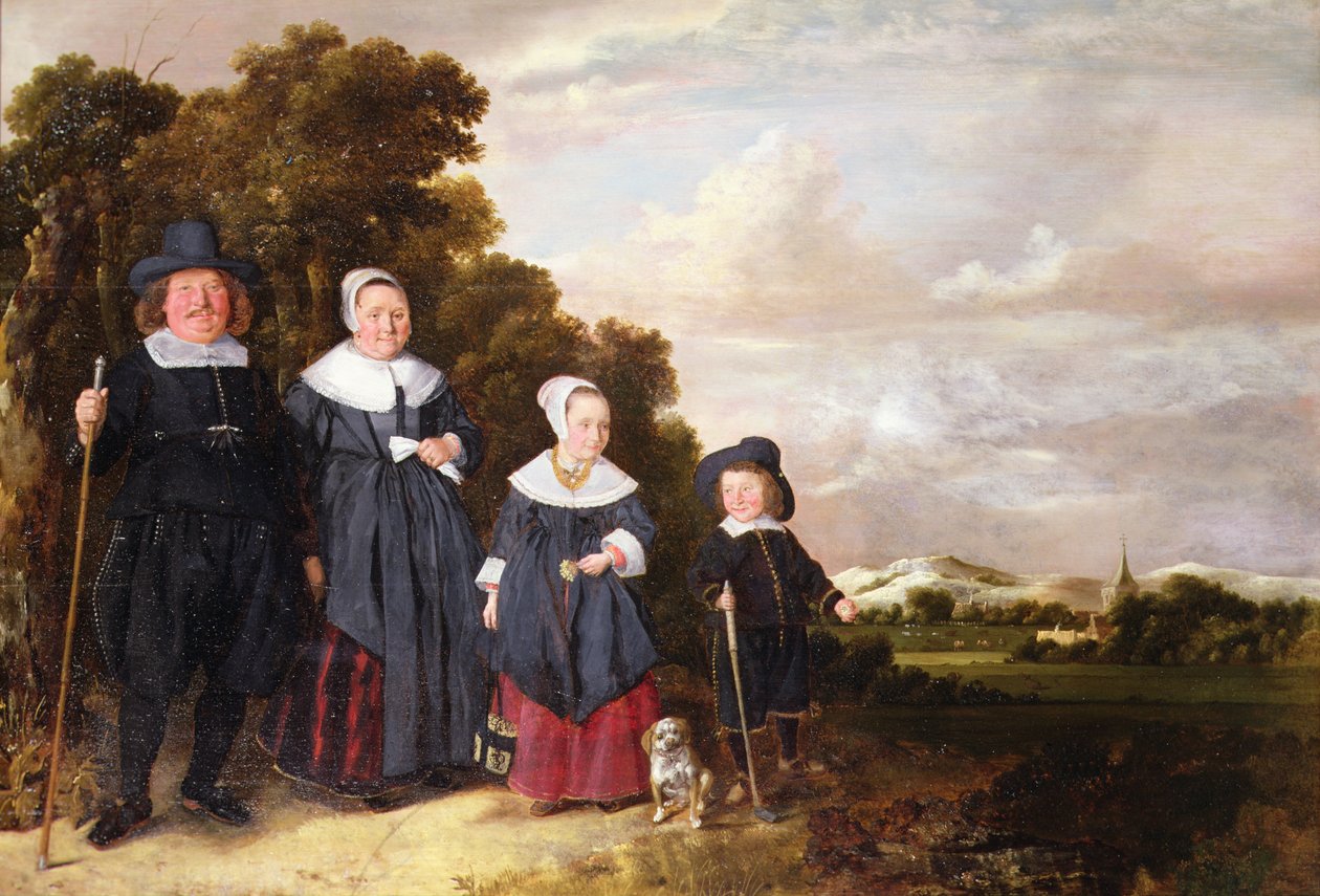 Gruppeportræt af en familie (olie på panel) af Jan or Johannes Hals