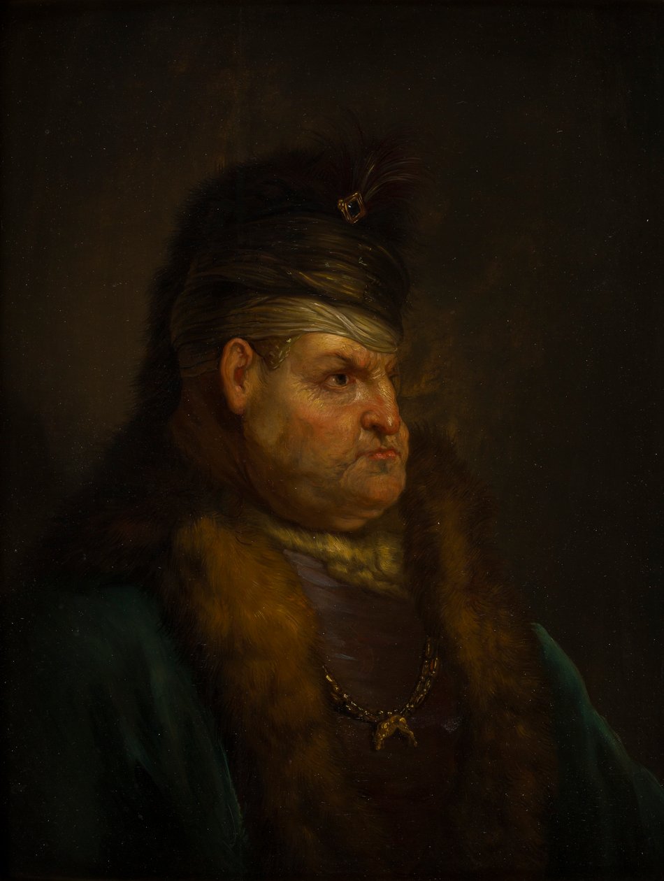 Portræt af en mand i en turban (olie på panel) af Jan the Elder (circle of) Lievens