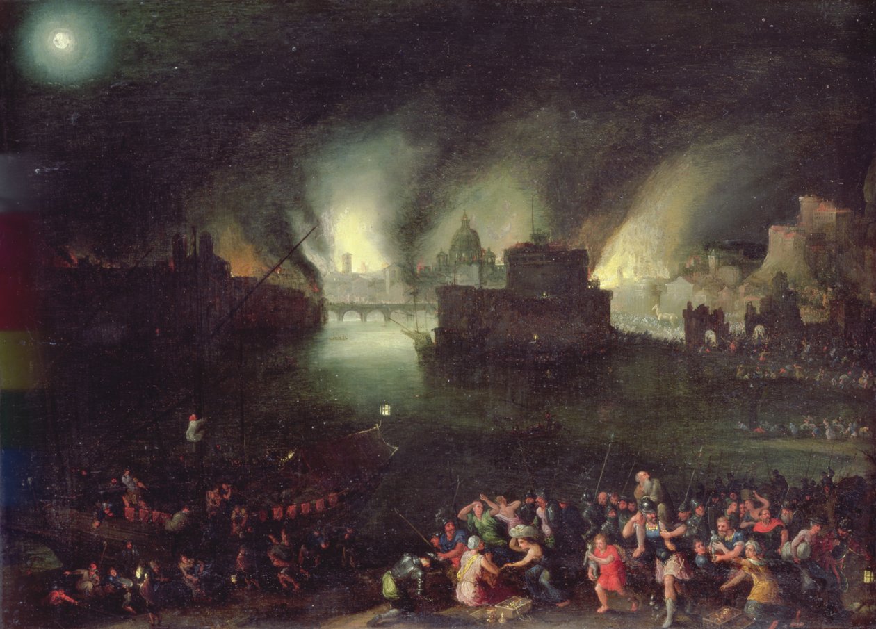 Aeneas redder anchises fra sækken af Troja (olie på kobber) af Jan the Elder Brueghel