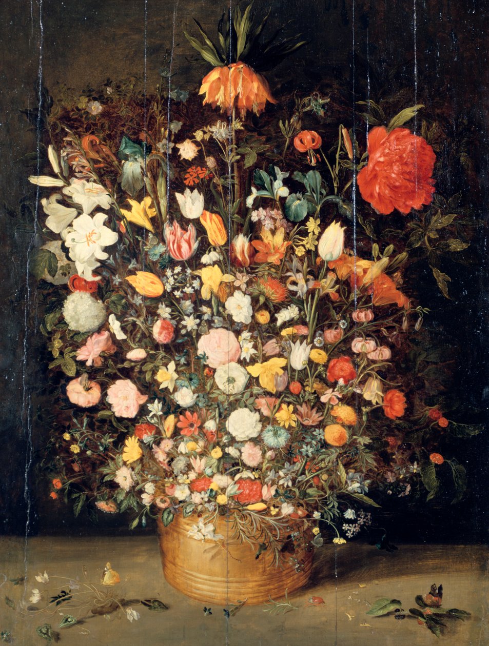 Buket blomster i en trævase, 1603 af Jan the Elder Brueghel