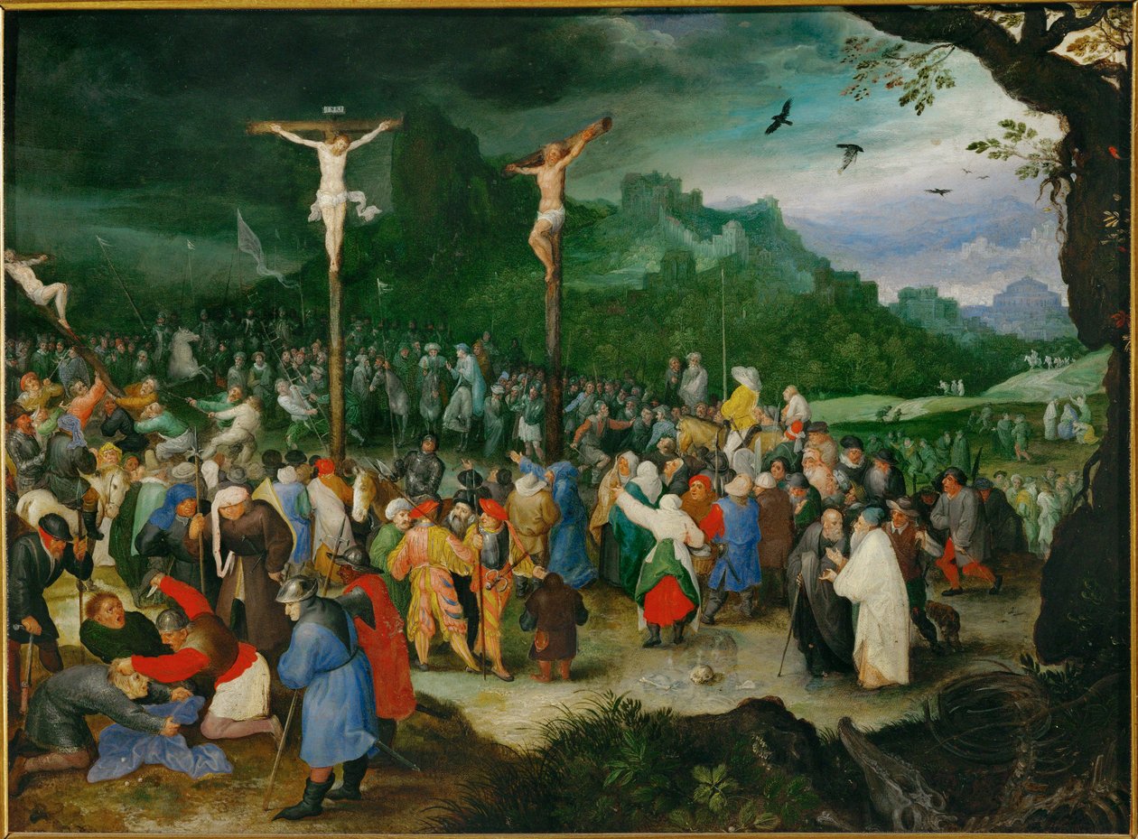 Korsfæstelse (maleri på kobber) af Jan the Elder Brueghel
