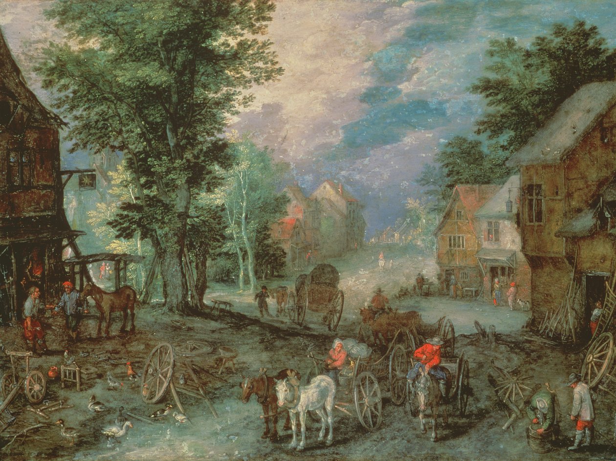 Indgangen til en landsby af Jan the Elder Brueghel