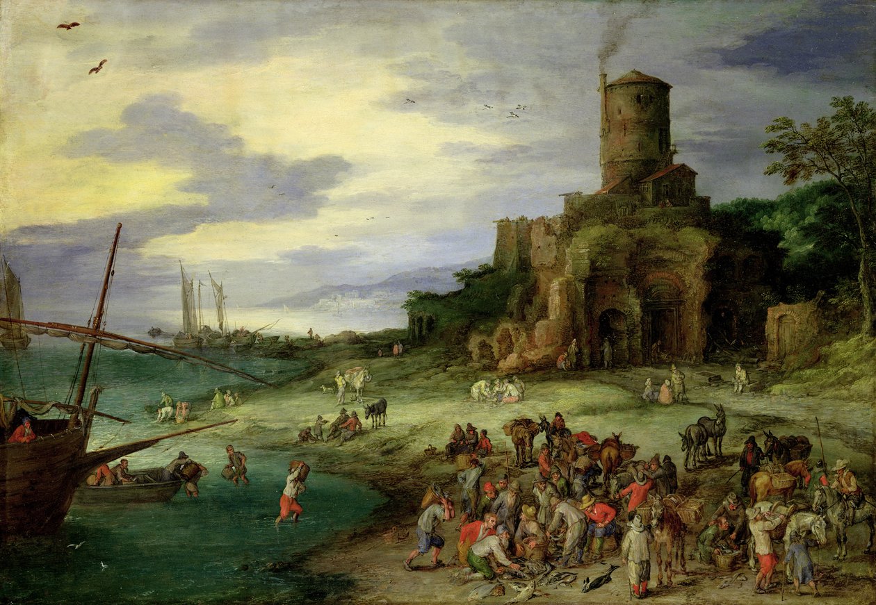 Fiskere ved kysten af Jan the Elder Brueghel