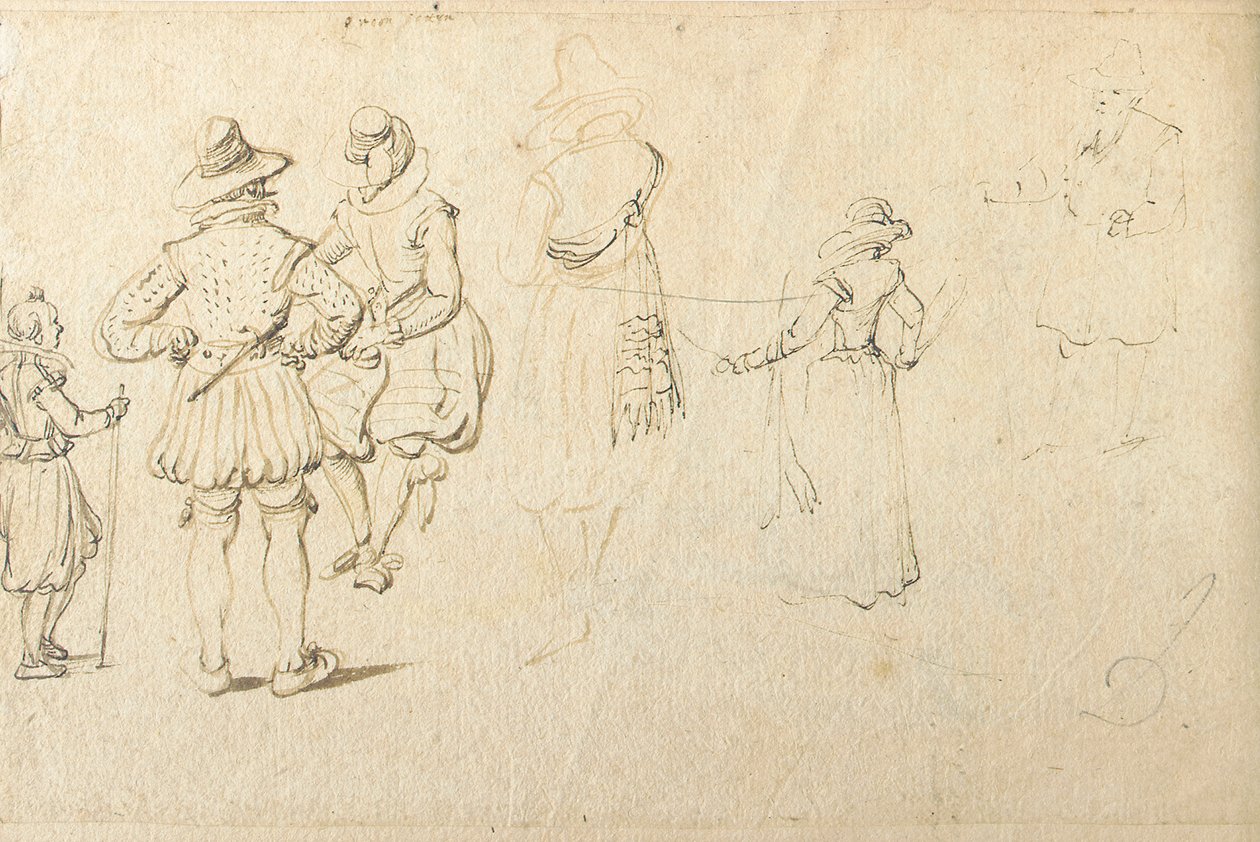 Fem figurer set bagfra, og en anden figur af Jan the Elder Brueghel