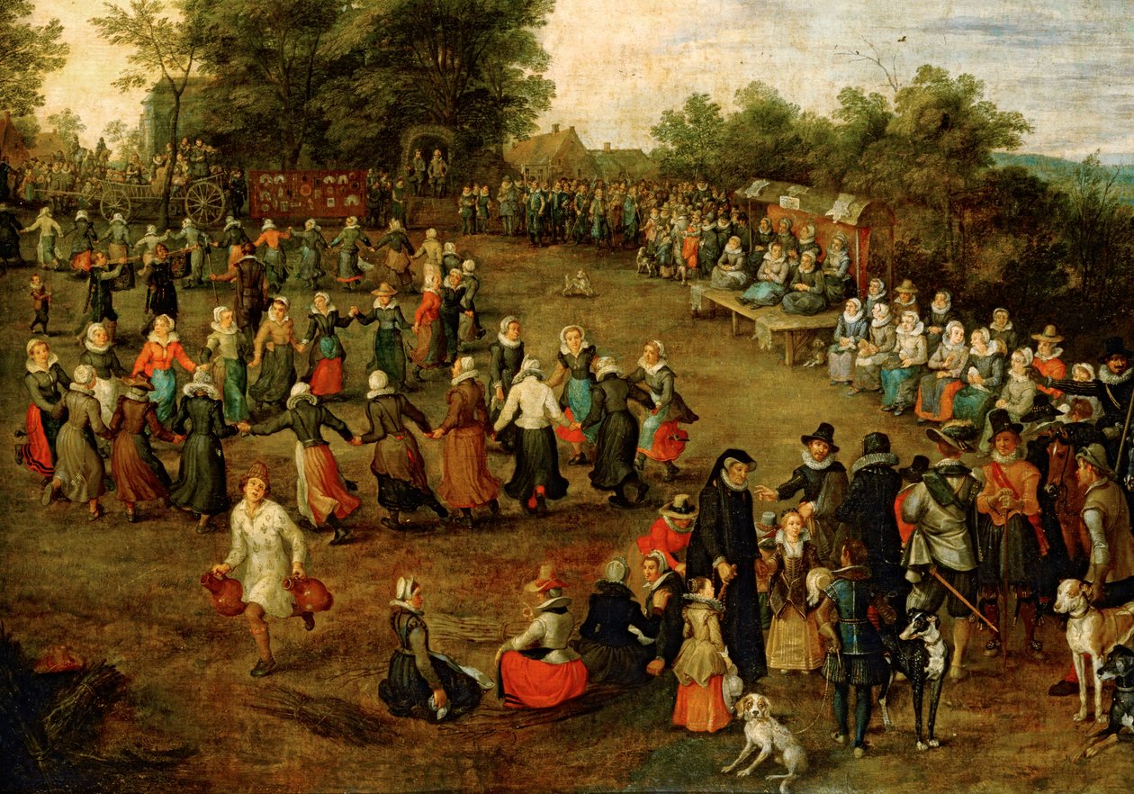 Folkedans foran ærkehertugerne ... (maleri på lærred) af Jan the Elder Brueghel