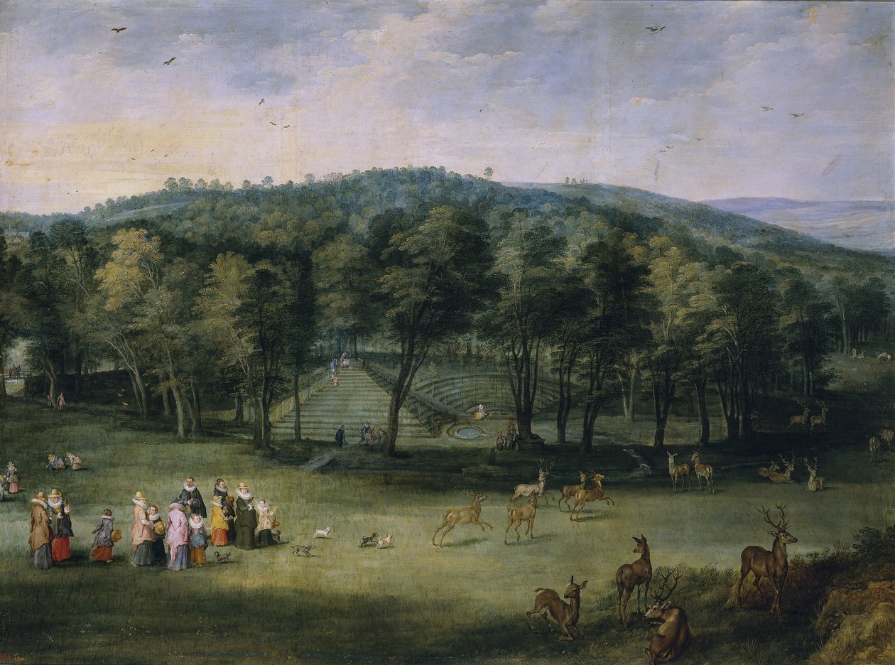 Infanta Isabella Clara Eugenia fra Spanien i Parc de Mariemont, første tredjedel af det 17. årh. af Jan the Elder Brueghel