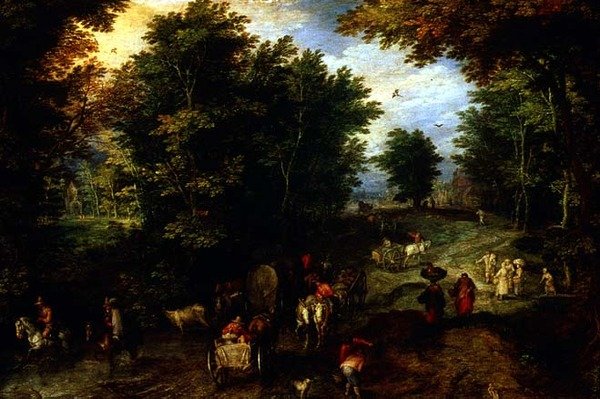 Landskab med en Ford af Jan the Elder Brueghel