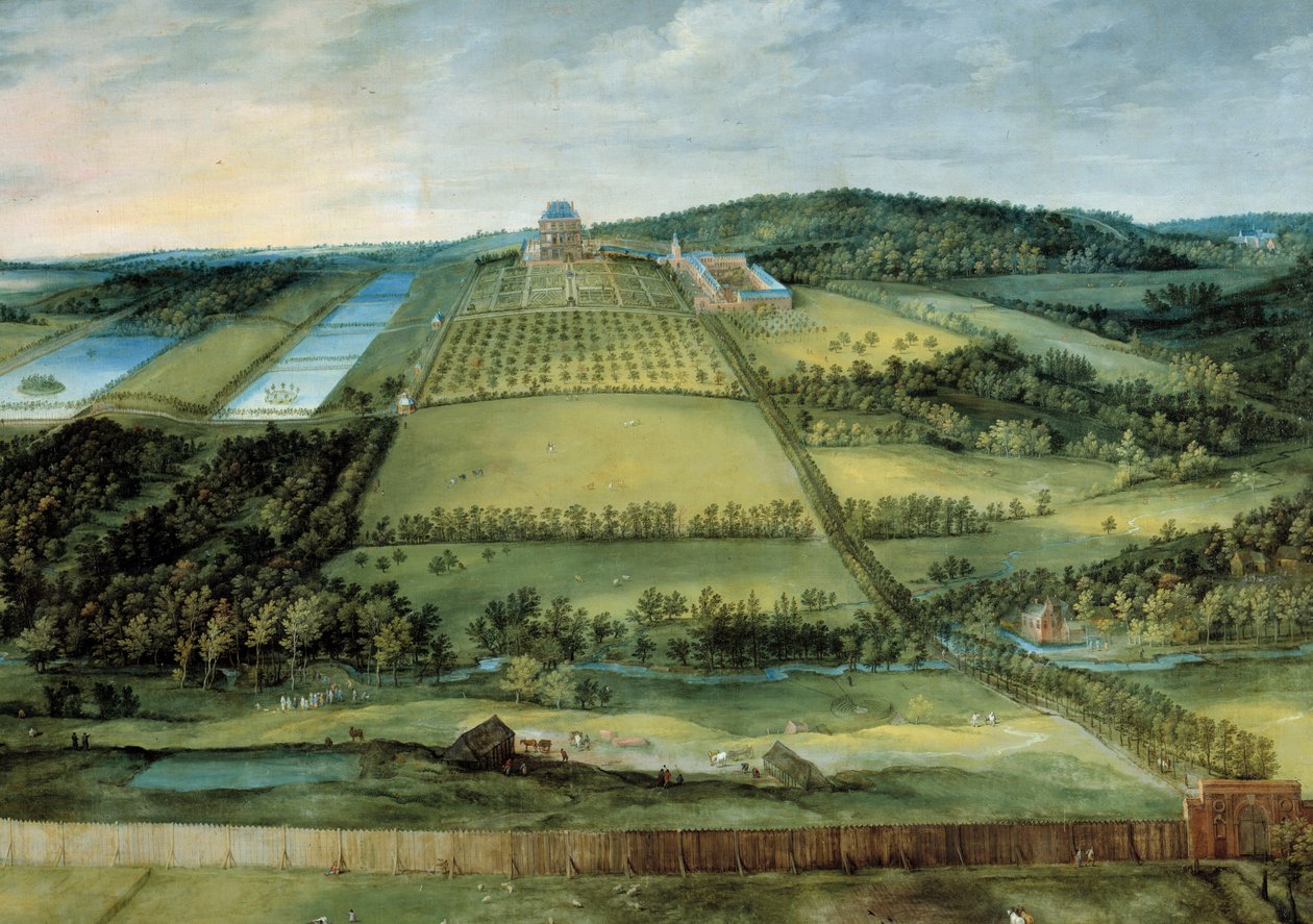Landskab med Chateau Mariemont Chateau nu detruit beliggende nær Bruxelles. Maleri af Jan Brueghel Den Ældre (eller lyske eller gammel), kaldet Brueghel de Velours (1568-1625) af Jan the Elder Brueghel