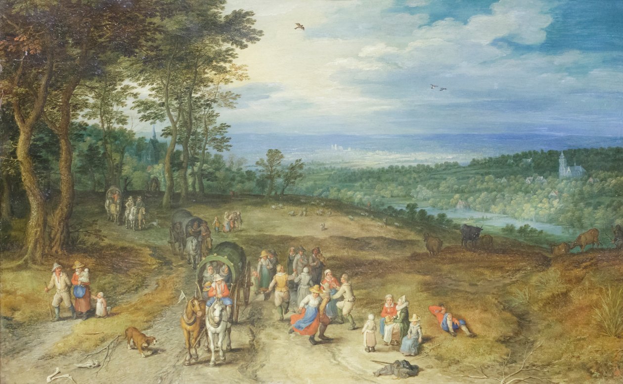 Landskab med rejsende og bønder på et spor af Jan the Elder Brueghel