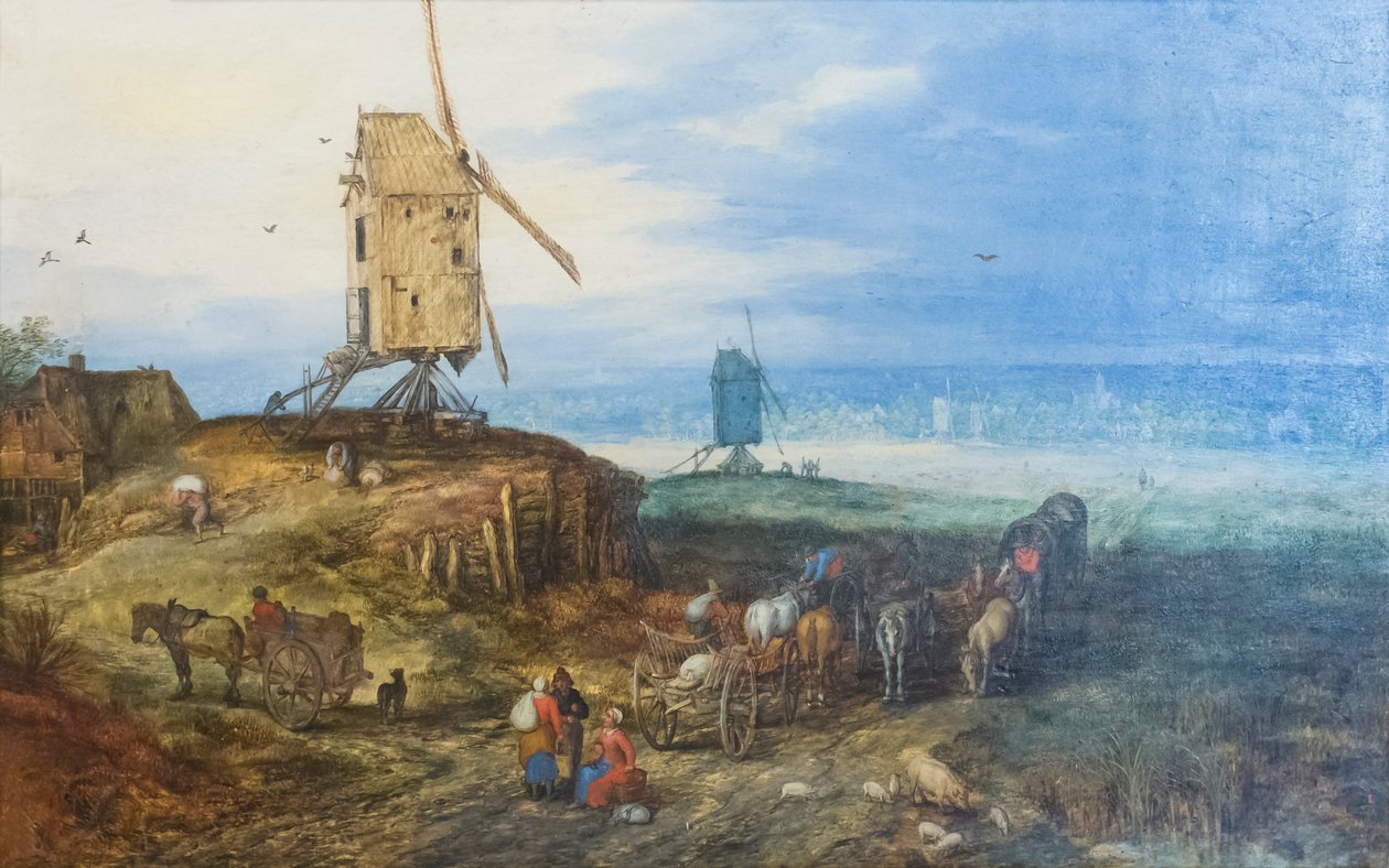 Landskab med vindmøller af Jan the Elder Brueghel