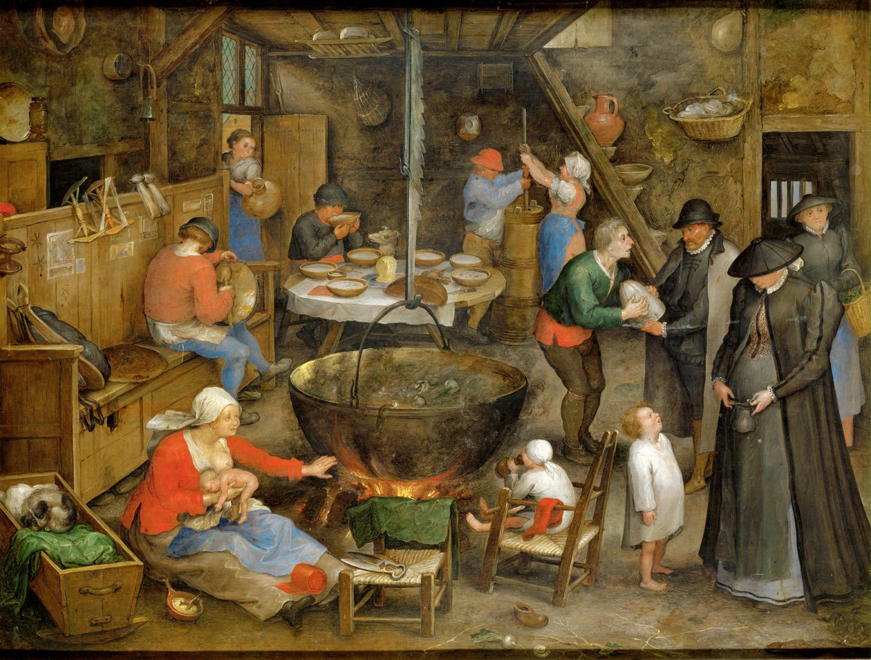 Adelige gæster i bondens stue (olie på kobber) af Jan the Elder Brueghel